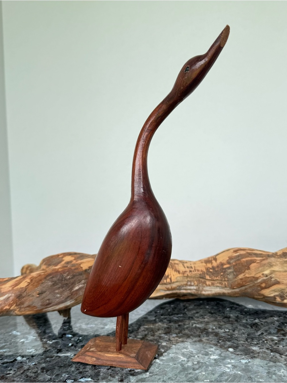 VTG Handcrafted “JAMAICA” Wooden Crane 10.5” Decorative Sculpted Bird Figurine